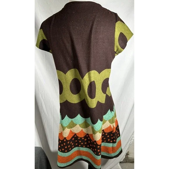 UK Tenki Fall Multi-Colored Tunic Dress Style Soft Knit Size M/L Short Sleeves - Picture 2 of 8